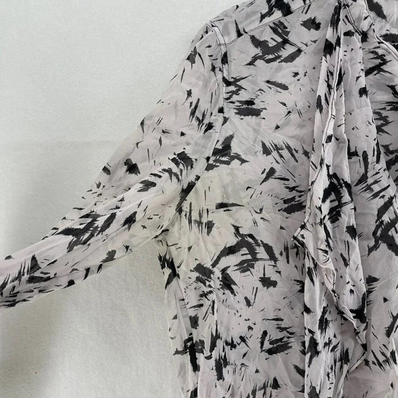 BCBGMAXAZRIA Tunic Blouse Women M Taupe Black Printed Knotted Front Keyhole Neck - Picture 7 of 9